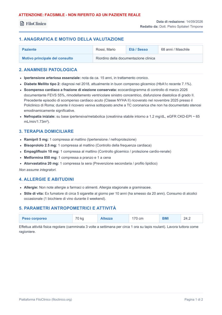 Anteprima di un dossier clinico di esempio